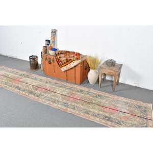 Alfombra Vintage de 2.6x12.8 pies, Alfombra Turca, Alfombra Roja Sólida - Product Image 3