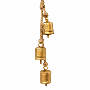 Casa para Pájaros Colgante con Acabado Dorado, Agujeros de Entrada Circulares, Campana en Forma de Estrella y Suspensión de Yute Natural - Product Image 3