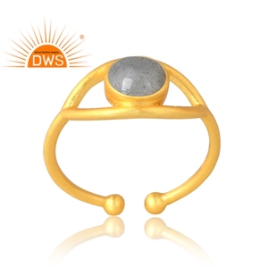 Latest Selling 925 Sterling <b>Silver</b> 18K Gold <b>Plated</b> Natural Labradorite Gemstone Ring Custom Jewelry Manufacturer - Product Image 1