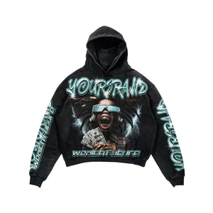 Conjunto Deportivo Personalizado con Estampado DTF para Hombre, Sudadera con Capucha Vintage Lavada al Ácido y Pantalones Deportivos Acampanados, Estilo Desteñido al Sol, 100% Algodón, Ropa Urbana - Product Image 3