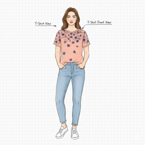 Camiseta de Manga Corta con Estampado Floral para Mujer, Color Rosa Coral, Informal, Ecológica, de Secado Rápido, Tejido Jersey Transpirable, Opción de Logotipo Personalizado - Product Image 1