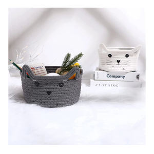 Design attrayant nouveauté pur coton corde tissé décoratif chat Design panier de rangement avec poignée taille personnalisée usage domestique - Product Image 3