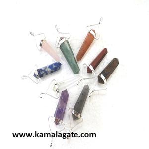 Gemstone Natural Sodalite <b>Crystal</b> Double-Point Pencil <b>Pendant</b> <b>Necklace</b> Hexagon Steel Charm for Sale - Product Image 2