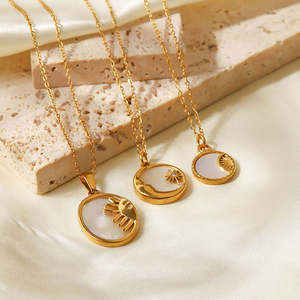 Collares con Colgante Redondo de Sol y Luna, de Plata de Ley Chapada en Oro Vintage, con Diamantes y Concha Natural, Estilo Hip Hop, para Hombre - Product Image 4