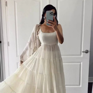 Présentation de la nouvelle robe en fausse georgette avec flair et entièrement cousue avec Dupatta robe de prêt à porter tenue traditionnelle belle couleur - Product Image 1