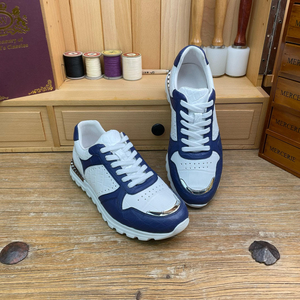 Men's Casual Flat <b>Shoes</b> for Leather Upper Lace-Up White Blue Stripes Fashionable <b>Height</b> <b>Increasing</b> All Seasons - Product Image 4