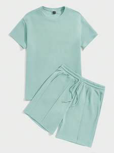 Bonne vente T-shirts et shorts grande taille pour hommes, ensembles sweat gym, ensemble short et chemise oversize uni pour hommes - Product Image 3