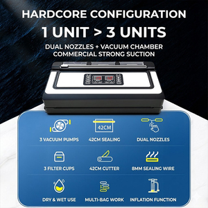 Machine sous vide commerciale inox 250W 90kPa bande de soudure 5 couches scelle sacs 10kg 70dB refroidi par air brique de riz - Product Image 3