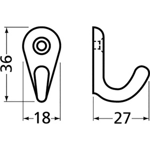 Hermeta Polished Aluminum Towel <b>Hook</b> 557 Single 36mm Height with 27mm Projection - Product Image 3