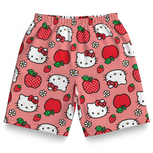 กางเกงขาสั้นตาข่ายผู้ชายขายส่ง น้ำหนักเบา รับผลิตตามแบบ (OEM) ลายการ์ตูนน่ารัก พิมพ์ลายหัวใจและแอปเปิ้ล กางเกงขาสั้นลำลองสำหรับฤดูร้อน - Product Image 6