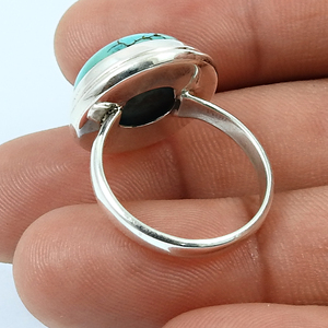 Bague en pierre ronde Turquoise naturelle Pierre précieuse en argent sterling 925 Bijoux en pierre de naissance faits à la main Fournisseurs de prix d'usine en gros - Product Image 4