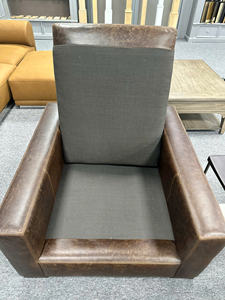 Fauteuil d'appoint en cuir véritable de style Mid-Century Modern, avec accoudoirs droits, confortable et rembourré, pour salon et chambre à coucher - Product Image 2