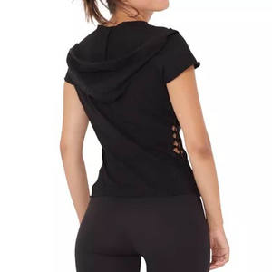 Camiseta de manga corta con cuello en V entrecruzado para mujer, camiseta informal ajustada con cordones en la parte delantera para verano y uso diario - Product Image 5