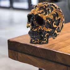 Resin Sculptures Artificial Style <b>Skull</b> Statue with Flowers for Home Decor and Halloween Party - Product Image 3