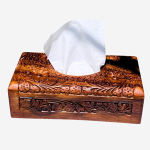 Cubierta de caja de pañuelos de madera Sheesham tallada a mano con diseño floral intrincado servilletero decorativo para el hogar y la Oficina a la venta - Product Image 5