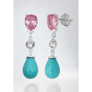 Nuevos pendientes de plata de ley 926 con circonita y perla de concha turquesa, de Turquía. - Product Image 4