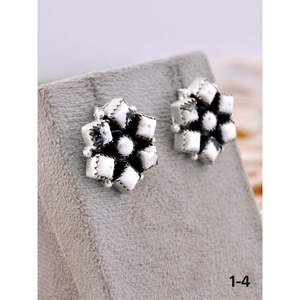 Southwest-Style White Buffalo & <b>Sterling</b> <b>Silver</b> <b>Stud</b> Earrings Bezel-Set Flower Pattern Post Earrings - Product Image 3