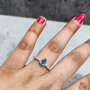 Anillo de Mujer con Topacio Azul Natural, Piedra Natalicia de Noviembre, Regalo de Navidad, Anillo Apilable, Joyería de Plata de Ley 925 - Product Image 6