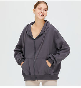Chaqueta deportiva informal de algodón 100% para mujer con Capucha con cordón personalizado, venta al por mayor, logotipo frontal tejido no tejido de invierno - Product Image 2