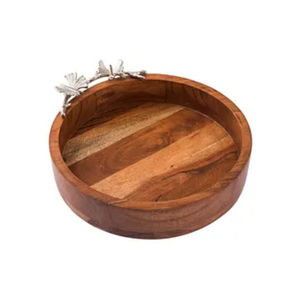 Bol exclusif en bois d'acacia Accents en métal argenté Papillon Ginkgo Design Poli pour mariage Usage domestique Table à manger élégante - Product Image 6