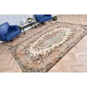 5.8x9.3 ft Vintage Large Rug, <b>Brown</b> Green Turkish Striped <b>Wool</b> Rug - Product Image 2