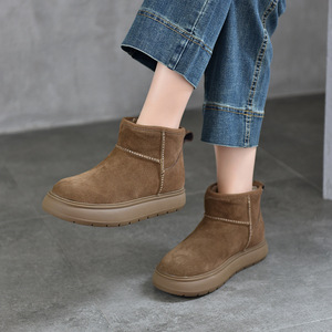 Bottes plates en cuir pour femmes à bout rond, confortables à enfiler, pour le quotidien, style décontracté, à bout pointu - Product Image 1