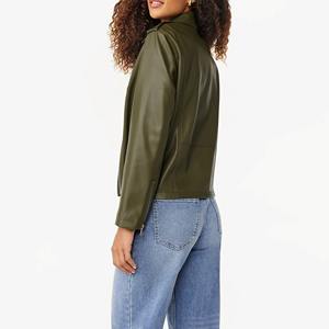 Genuine High Quality Light Weight Fashion <b>Leather</b> Canvas Jacket for Women Motorbike Riding Breathable Customizable Wholesale - Product Image 3