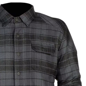 Chemise en flanelle matelassée pour homme en noir et gris avec rembourrage de protection et doublure amovible pour les activités de plein air - Product Image 3