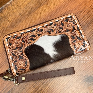 Porte-cartes en cuir de vachette usiné à la main avec blocage RFID au design de luxe personnalisé longs portefeuilles pour femmes pochette à fermeture éclair en cuir de vachette - Product Image 1