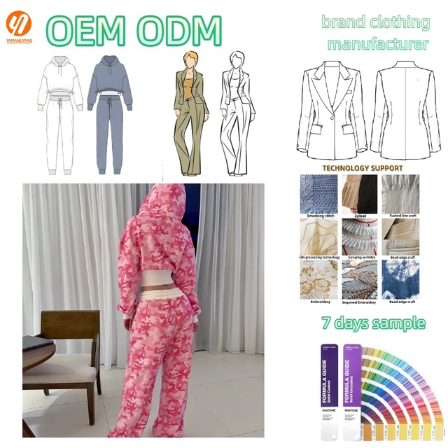 4072 Custom Camouflage Embroidery Distressed Crop Top Zip up Hoodie Sweatsuit Two Piece Set Women Clothing Tracksuits Hoodie Set