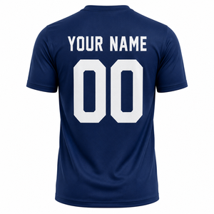 Maillot de football personnalisé bleu marine, impression par sublimation du nom et du numéro, 100% polyester, séchage rapide, uniforme d'équipe, vente en gros OEM - Product Image 2