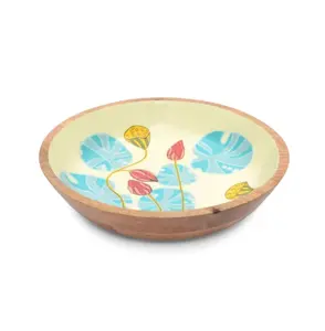 Cuenco redondo de madera para uso en la cocina para servir pasta y ensalada recubierto de esmalte para mayor durabilidad - Product Image 1