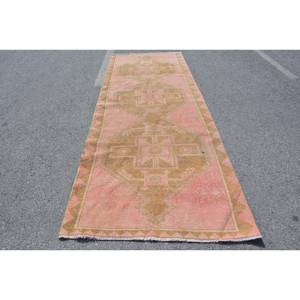 Alfombra de lana turca marrón y Rosa Vintage, diseño de retales de tejido plano de 4,3x12,3 pies para decoraciones de sala de estar - Product Image 1