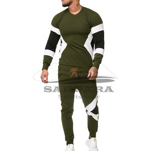 Venta al por mayor de talla grande con logotipo personalizado chándal de hombre 100% algodón sólido transpirable sudor Jogging dos piezas traje de entrenamiento de primavera - Product Image 4