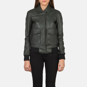 Vente en gros en usine Blouson aviateur Westa 2 en cuir véritable vert décontracté conçu sur mesure pour femmes élégant tricoté avec une teinture unie - Product Image 1