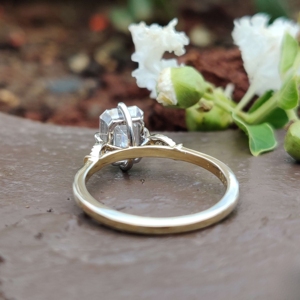 Prong <b>Set</b> <b>Emerald</b> Cut Moissanite Diamond Engagement Wedding Rings for Women in 10kt Solid Gold - Product Image 3
