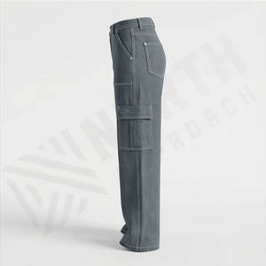 Jeans droits taille haute pour femmes pour le printemps, l'automne et l'hiver, pantalon cargo en denim respirant, jambes larges, effets amincissants, styles - Product Image 3