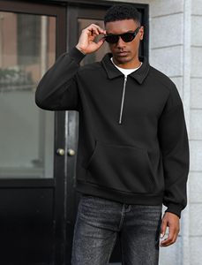 Venta al por mayor Hombres Quarter Zip Pullover Hoodie Moda personalizada Sudadera Casual Streetwear Warm OEM Proveedor Casual Fashion Warm - Product Image 5