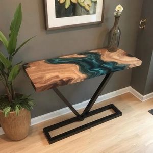 Nouvelle table élégante en bois et résine époxy avec plusieurs motifs, support en résine époxy transparente pour un prix imbattable - Product Image 3