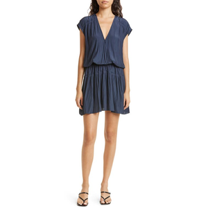 Abito Formale Corto Ramy Brook Judy Blu Navy Taglia XS con Maniche a Sbuffo, Vita Impero, Decorazione Arricciata, in Viscosa Traspirante per Giornate Primaverili - Product Image 1