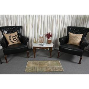 พรมขนสัตว์ตุรกีสีเบจโบราณ1.6 x 3.2ft คลาสสิกงานเย็บปะดีไซน์ทำจากยางรองทรงสี่เหลี่ยมโถงทางเดินสำหรับข้างเตียง - Product Image 1