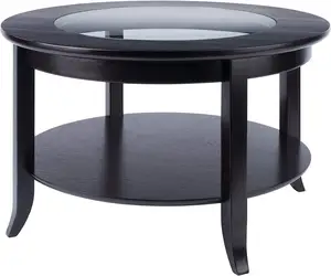 THCT - 0038 Wooden Glass Round Coffee Table and End Table Set Wooden Living Room Furniture