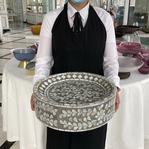 Plateaux de service en chocolat de la meilleure qualité Plateaux incrustés Lot de 3 supports à chocolat en nacre de forme ronde - Product Image 6