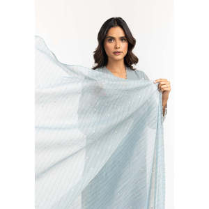 Ensemble de dupatta en coton bleu ciel à rayures Zari pour femmes, accessoire essentiel - Product Image 2