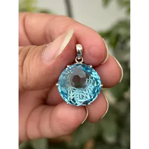 925 Silver Blue Topaz Pendant Diamond Pearl Rhodium Plated Trendy Box <b>Chain</b> Classic Religious <b>Cross</b> Design for Engagement Gift - Product Image 4