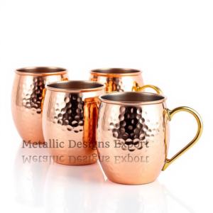 Premium 16oz Hammered Copper Moscow Mule Mugs Juego de 4 ecológicos con asas de latón pulido - Product Image 1