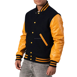 Veste universitaire unisexe en laine avec manches en cuir, fermeture éclair, respirante, écologique, coupe-vent, patchwork, style vintage streetwear - Product Image 4