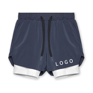 2025 Custom Men's Gym Shorts High Street Style Solid Jogger Sports Training <b>Mid</b> Double-<b>Layer</b> Pockets 2-in-1 100% Polyester Quick - Product Image 1