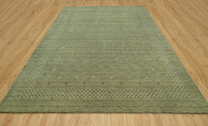 Tapis en laine vert olive noué à la main, style persan minimaliste, grand tapis de sol, décoration d'intérieur confortable 3024 - Product Image 4