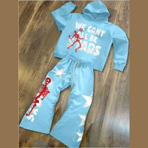 Ensemble survêtement décontracté respirant en coton 100% personnalisé, imprimé à l'écran, sweat-shirt à capuche et pantalon de survêtement surdimensionné - Product Image 1